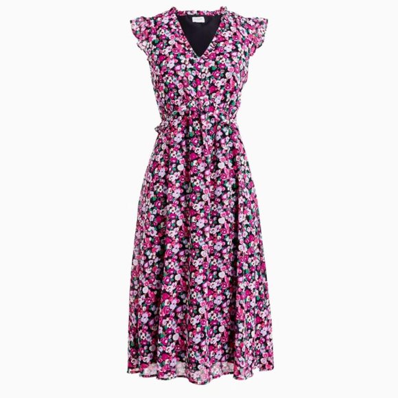 J. Crew Dresses & Skirts - Nwt J Crew Cap Sleeve Ruffle Tiered Pleated Floral Print Midi Dress with pockets
